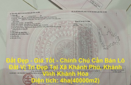 Đất Đẹp - Giá Tốt - Chính Chủ Cần Bán Lô Đất Vị Trí Đẹp Tại Xã Khánh Phú, Khánh Vĩnh Khánh Hòa